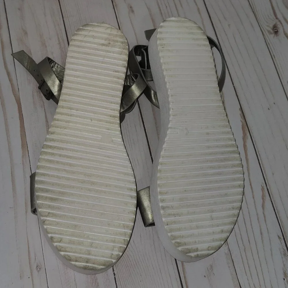 Pierre Dumas Women’s Gray Metallic Platform Sandals Ankle Strap Size 9